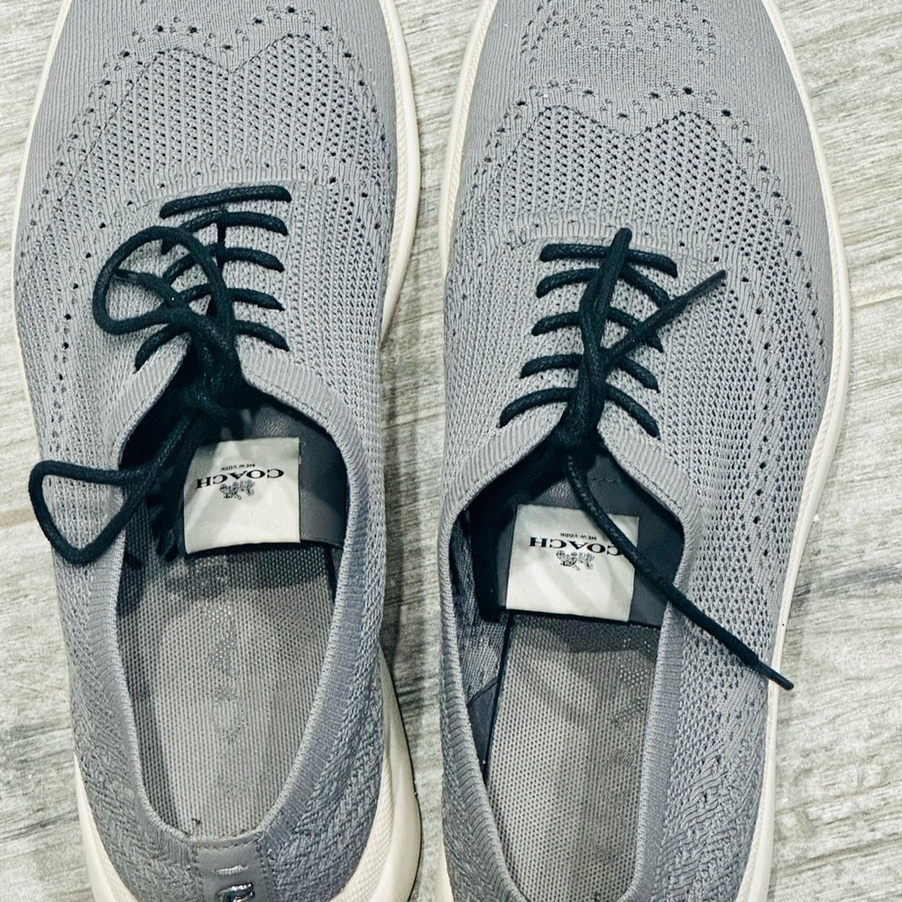 Coach Men's Derby Knit Runner Brogue Lace Up Sneakers Gray - Picture 2 of 10